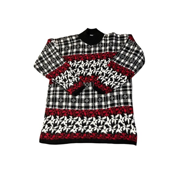 Vintage American Pride Sweater Womens L Red Black White Knit USA Made Used 80/90 - Picture 3 of 12